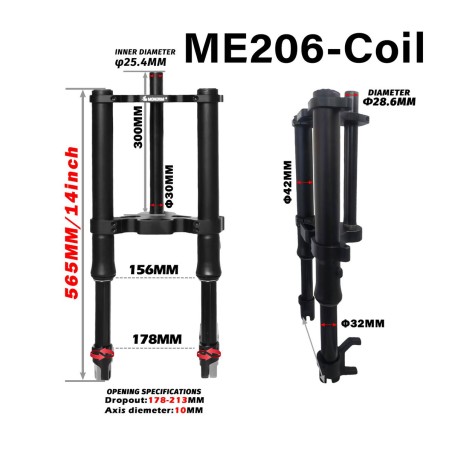 Suspensao dianteira Monorim ME206 Dual Air version 565mm x 206mm  - 1 Compatibilidade: upgrade de suspensao dianteira Monorim ME