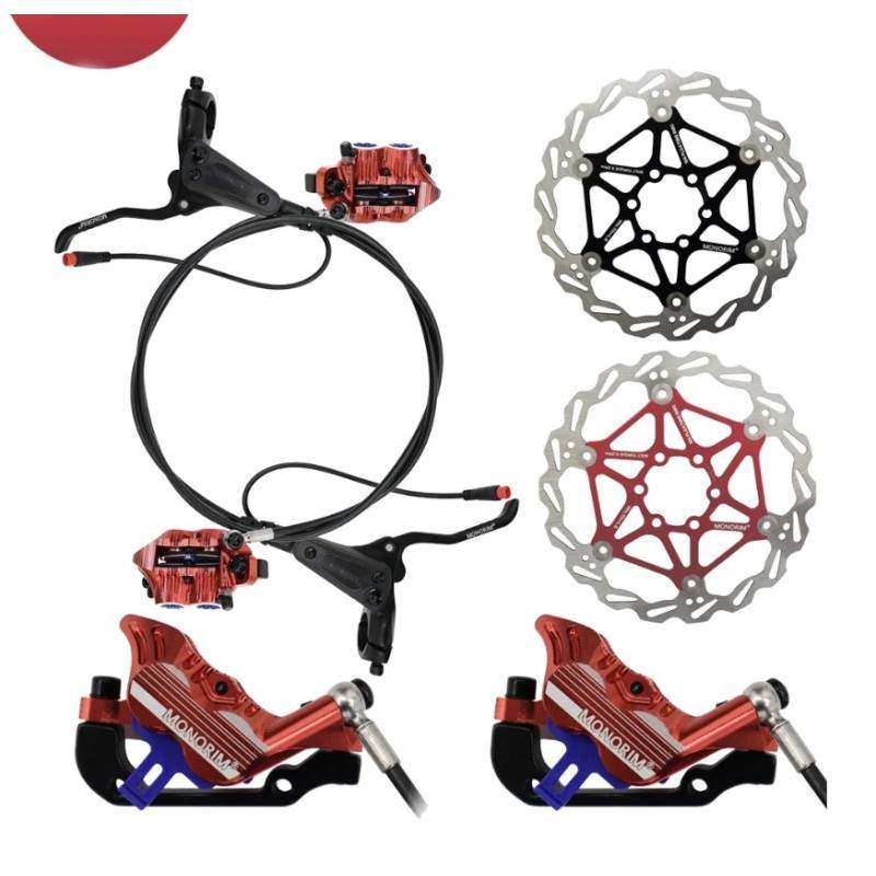 Polnyy komplekt 4-porshnevogo gidravlicheskogo tormoza Monorim EB01 — rychagi, supporty, tros i tormoznoy disk. Monorim - 1 Poln